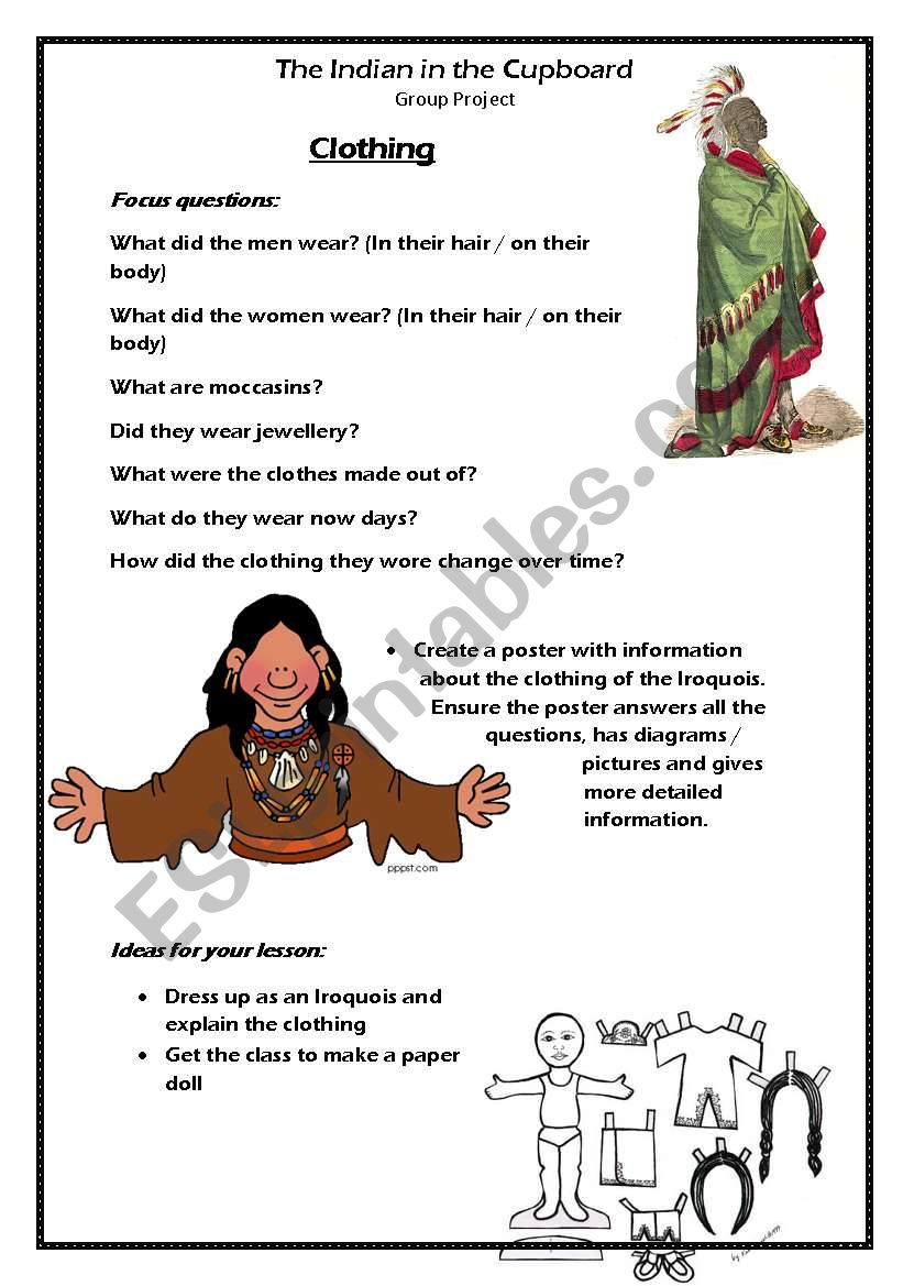 English Worksheets: The Indian In The Cupboard Project Part Two - Indian In The Cupboard Free Printable Worksheets