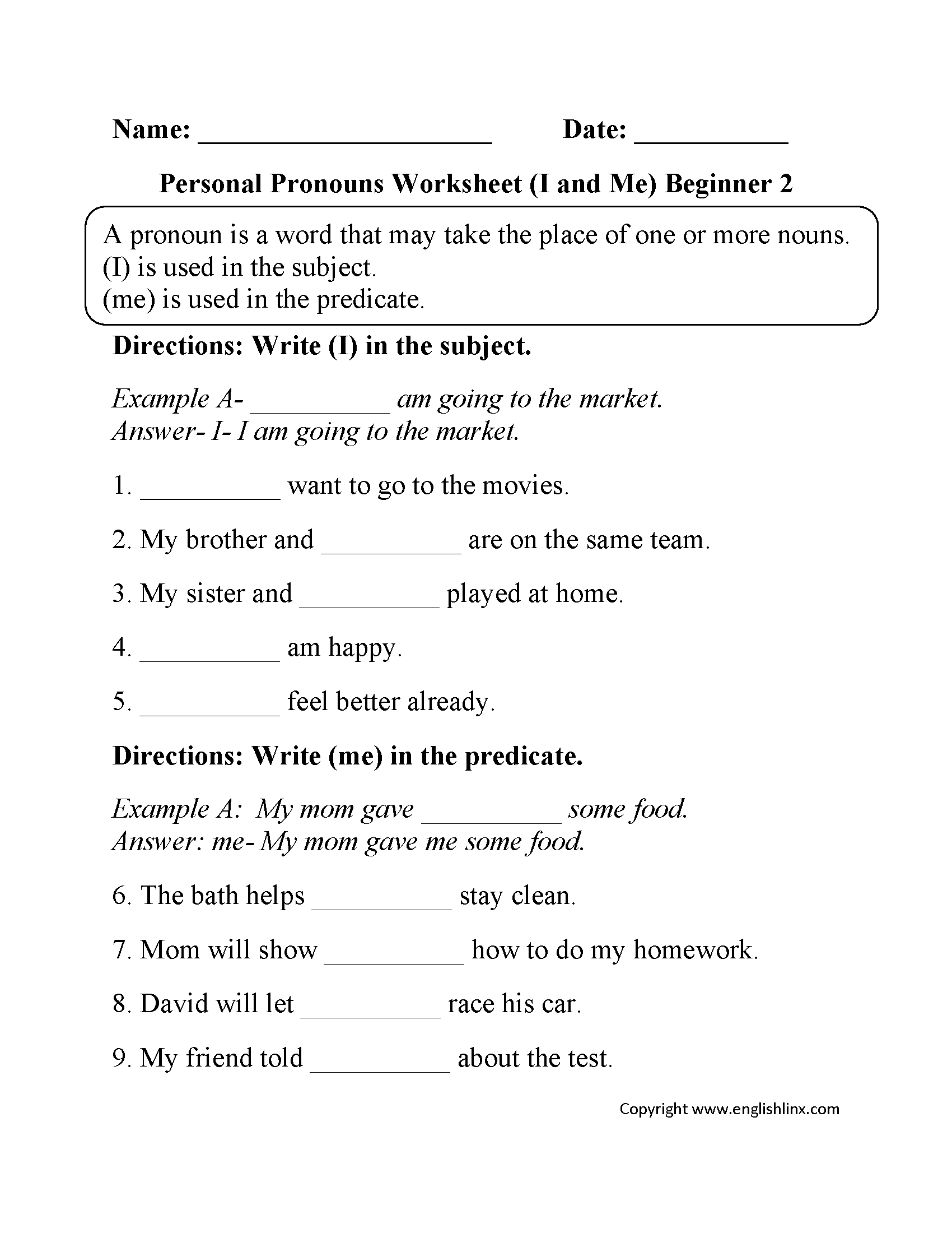 Englishlinx | Pronouns Worksheets - Free Printable Pronoun Worksheets For 2Nd Grade