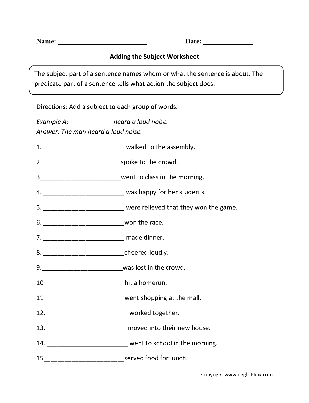 Free Printable 9th Grade Grammar Worksheets Lexias Blog Englishlinx Subject And Predicate 