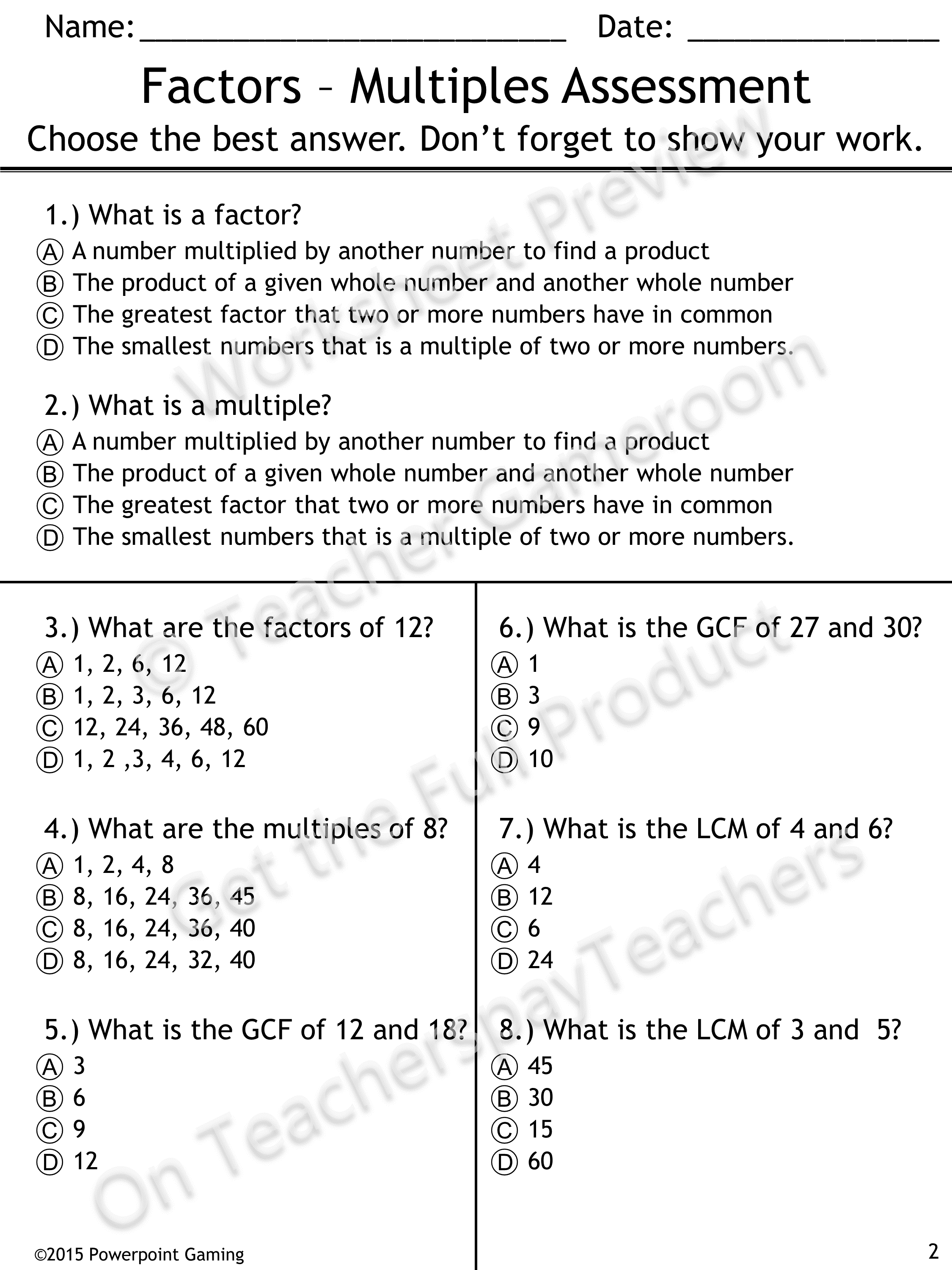 Factors And Multiples Quiz - 4.oa.4 | School | Pinterest | Factors - Free Printable Greatest Common Factor Worksheets
