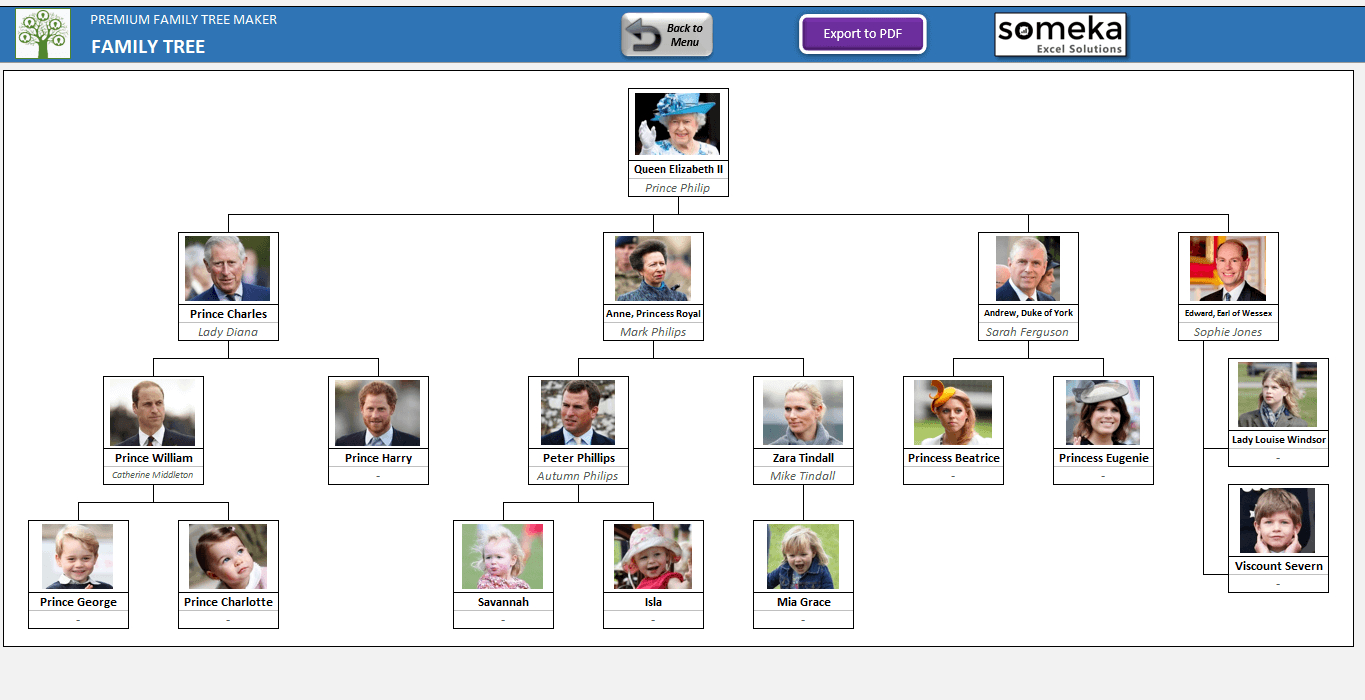 Family Tree Maker With Photos - Automatic And Printable Excel Template - Family Tree Maker Free Printable