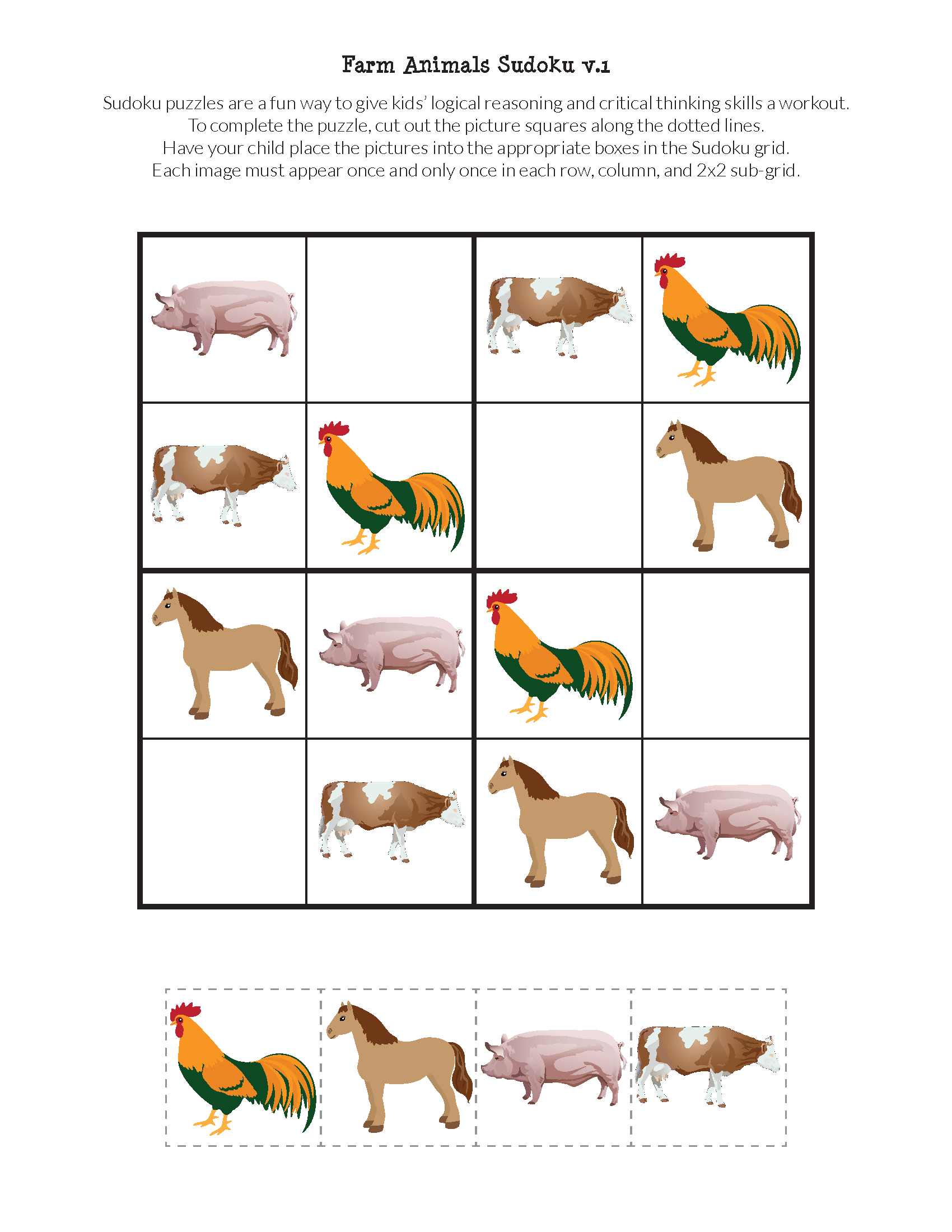 Farm Animals Sudoku Puzzles {Free Printables} - Gift Of Curiosity - Free Printable Critical Thinking Puzzles