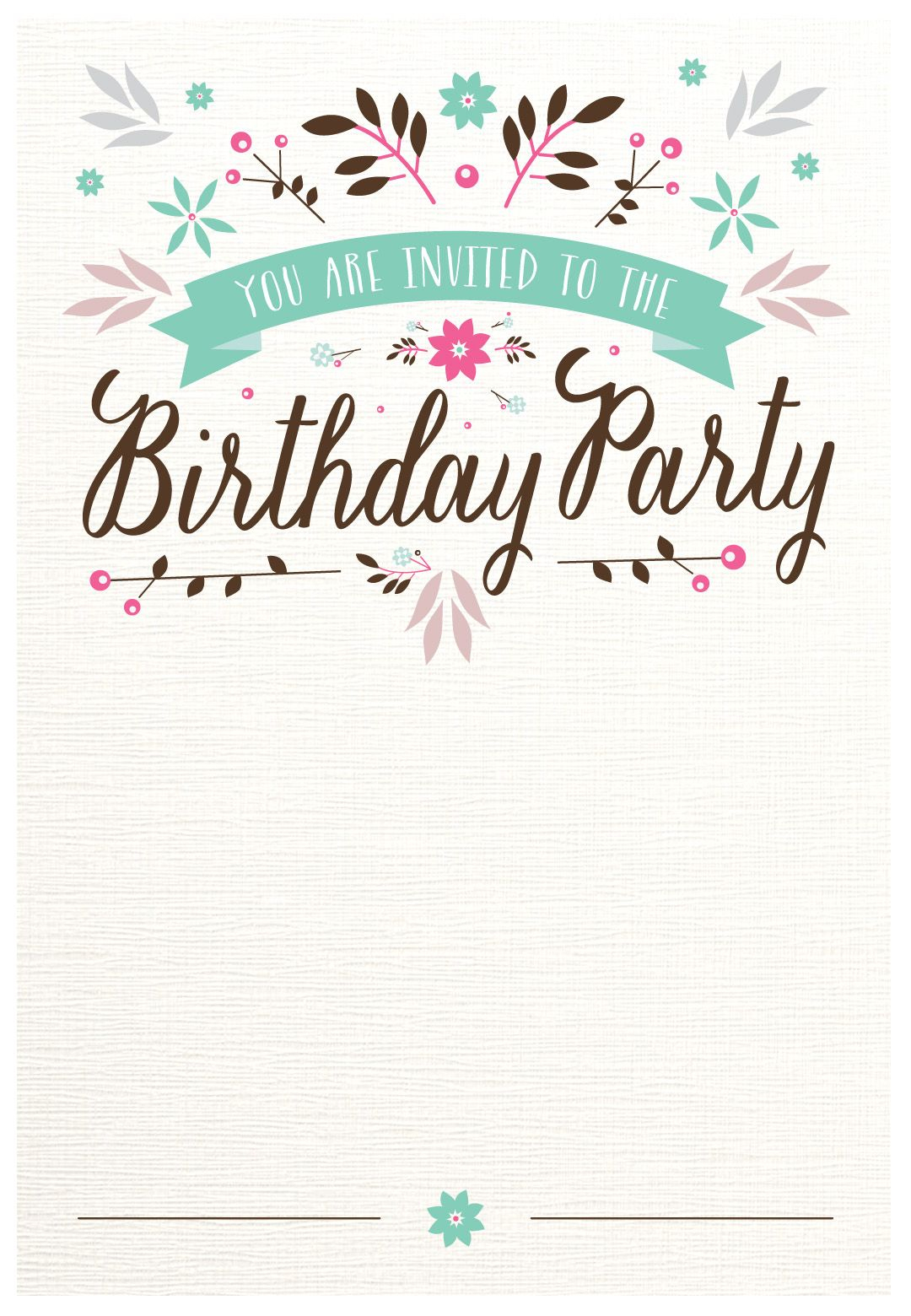 Flat Floral - Free Printable Birthday Invitation Template - Free Printable Birthday Invitation Cards Templates