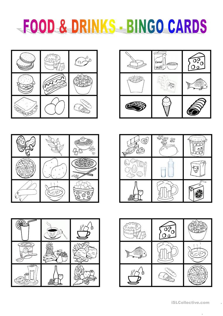 Food And Drinks - Bingo Cards Worksheet - Free Esl Printable - Free Printable Spanish Bingo Cards