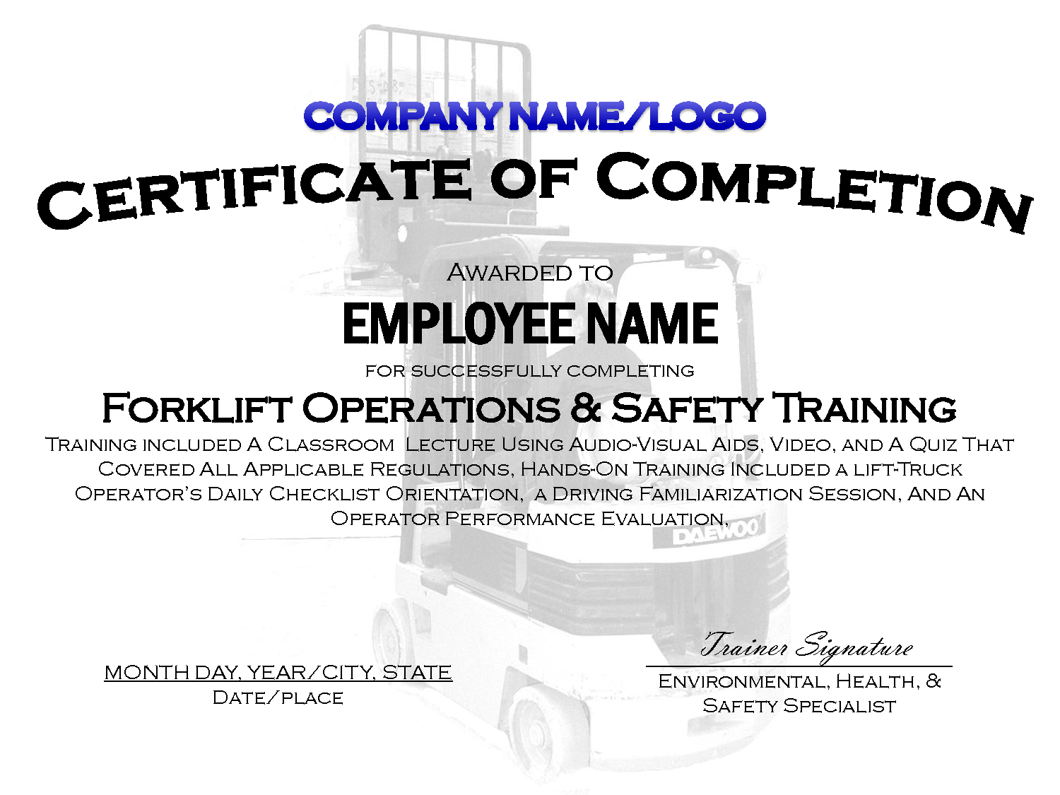 Forklift Certification Card Template Popular Free Forklift - Free Printable Forklift License Template