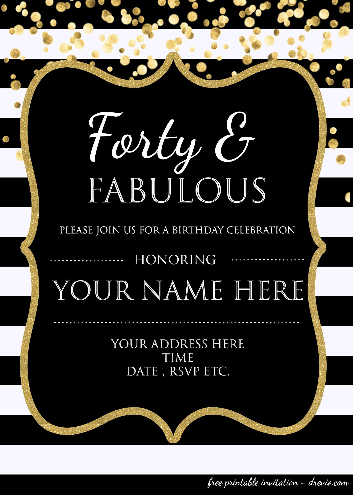 Forty &amp;amp; Fabulous : 40Th Birthday Invitation Template - Psd - Free Printable Surprise 40Th Birthday Party Invitations