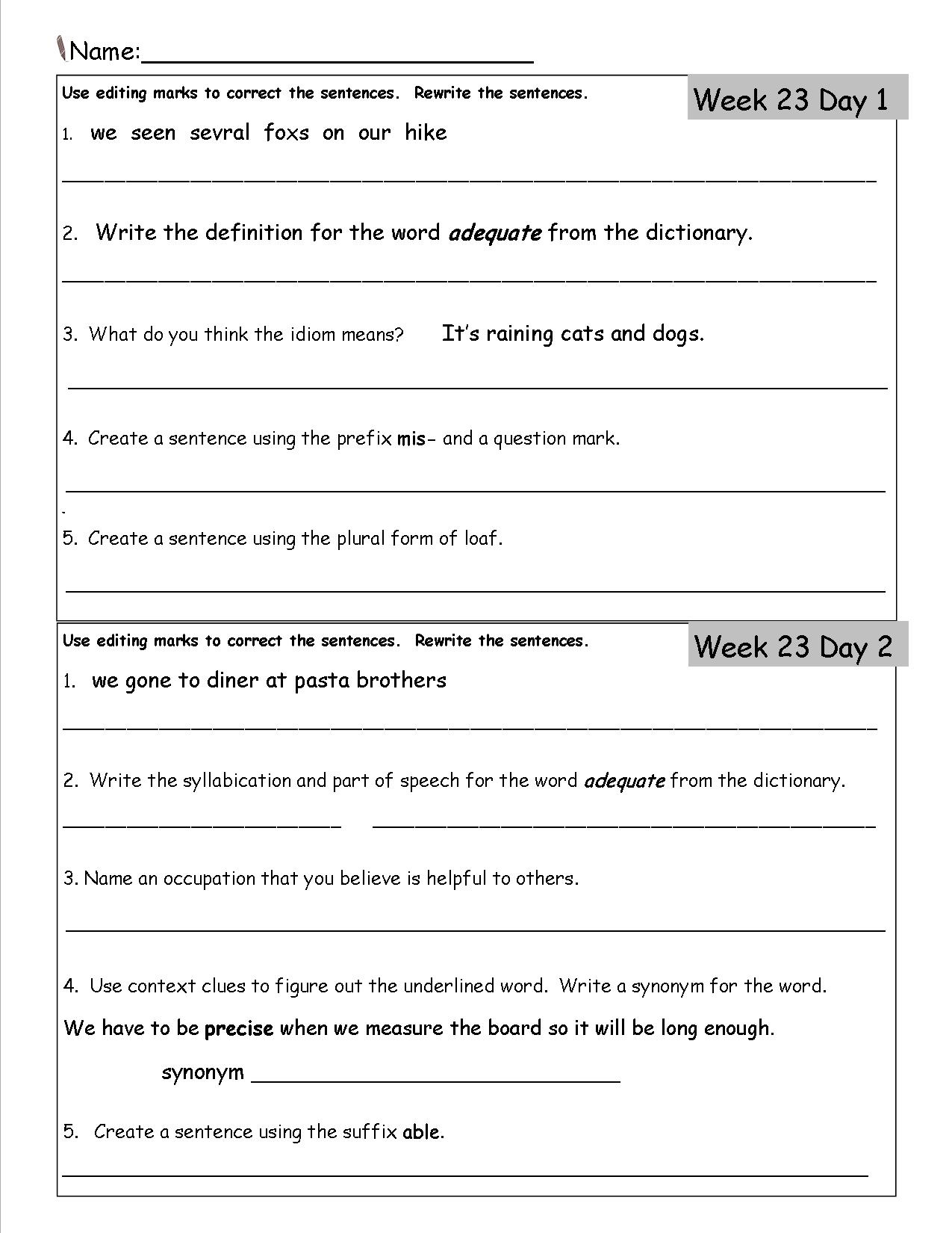 Free 3Rd Grade Daily Language Worksheets - Free Printable 4Th Grade Morning Work