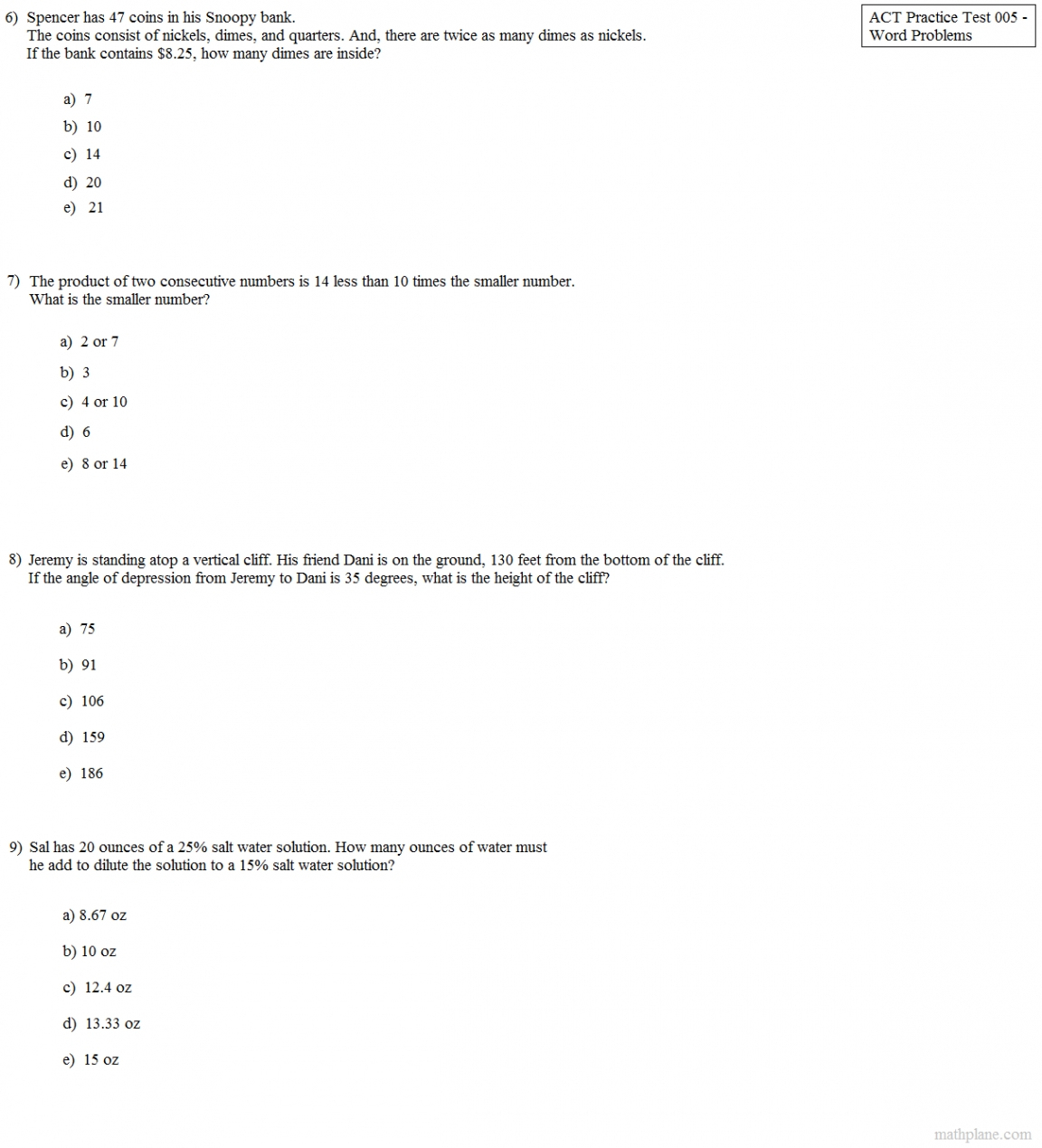 Free Printable Act Practice Worksheets