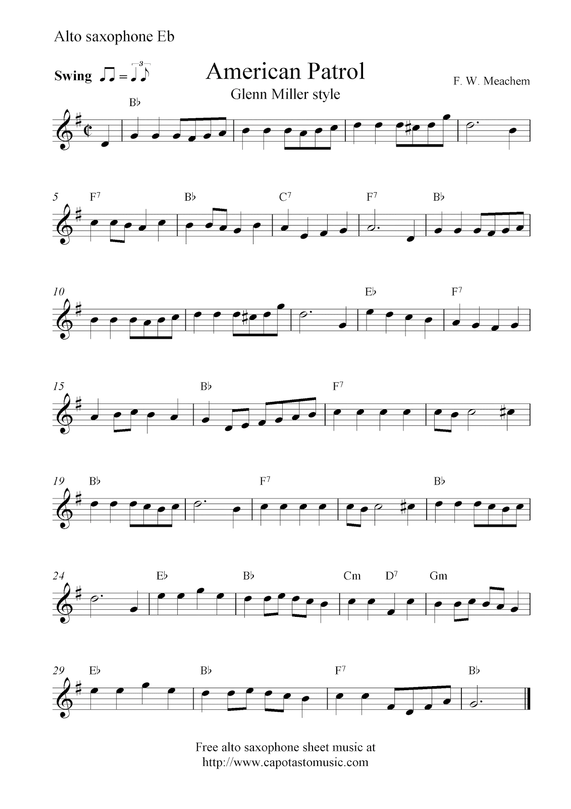 Free Alto Saxophone Sheet Music, American Patrol - Free Printable Christmas Sheet Music For Alto Saxophone