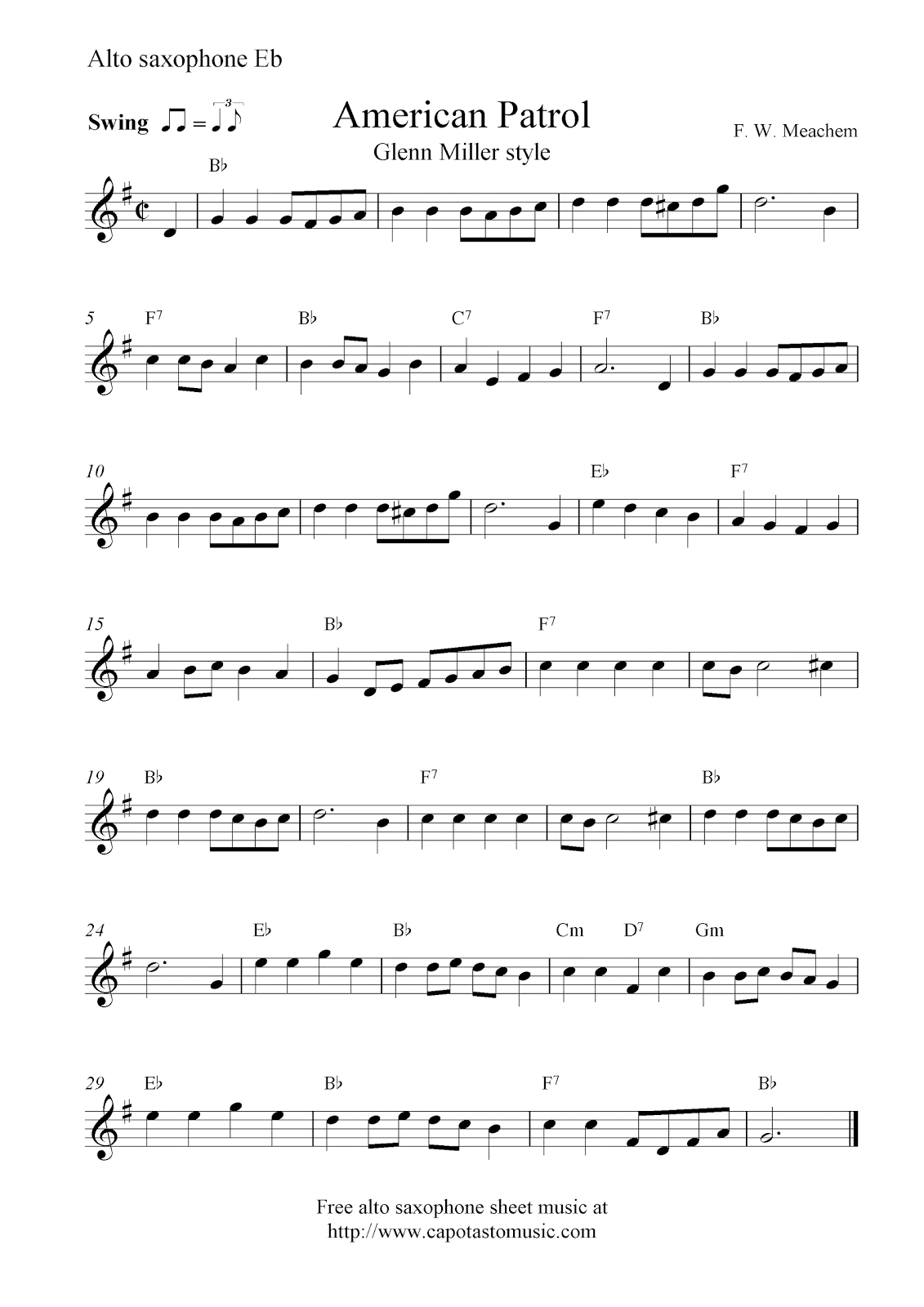 Free Printable Alto Saxophone Sheet Music