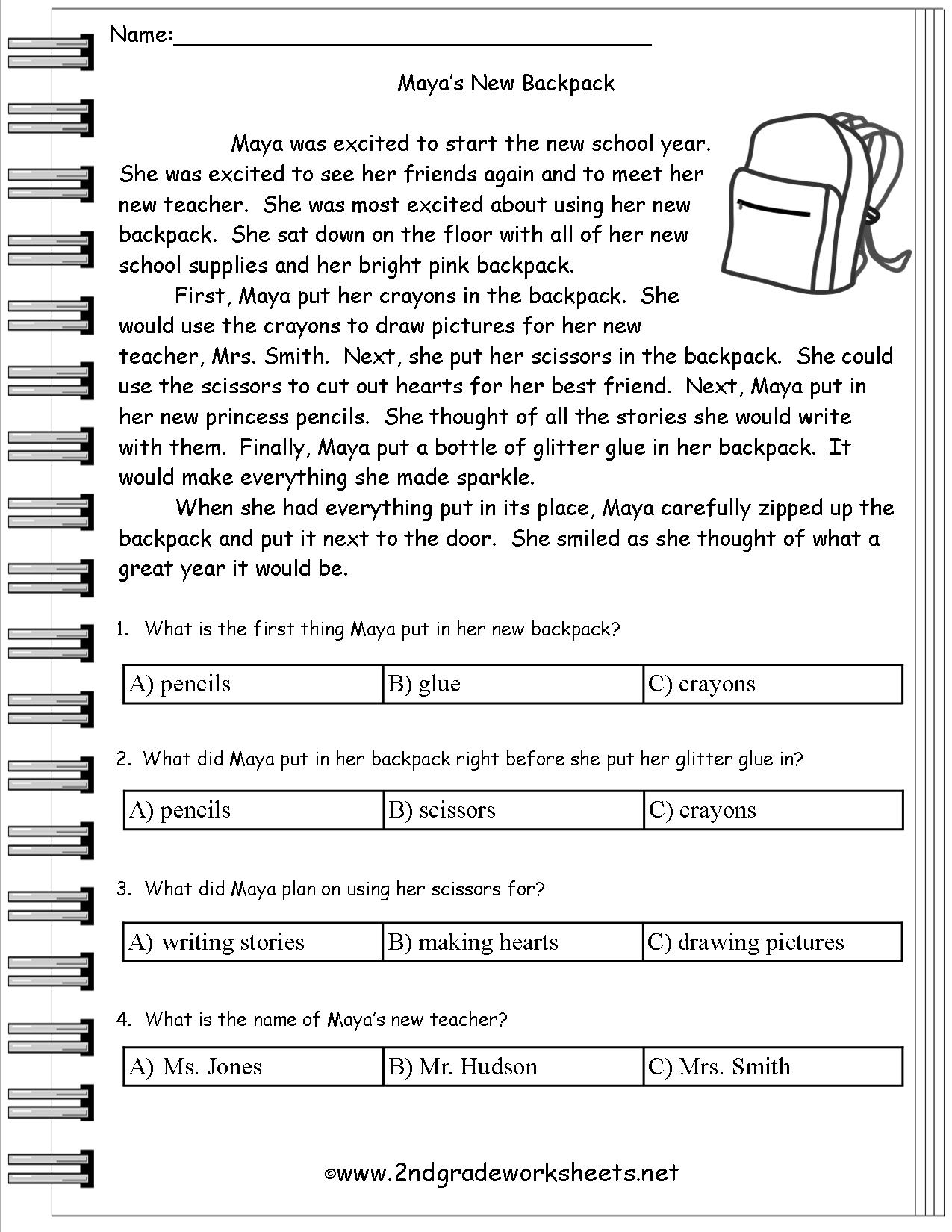 Free Back To School Worksheets And Printouts - Free Printable Short Stories With Comprehension Questions