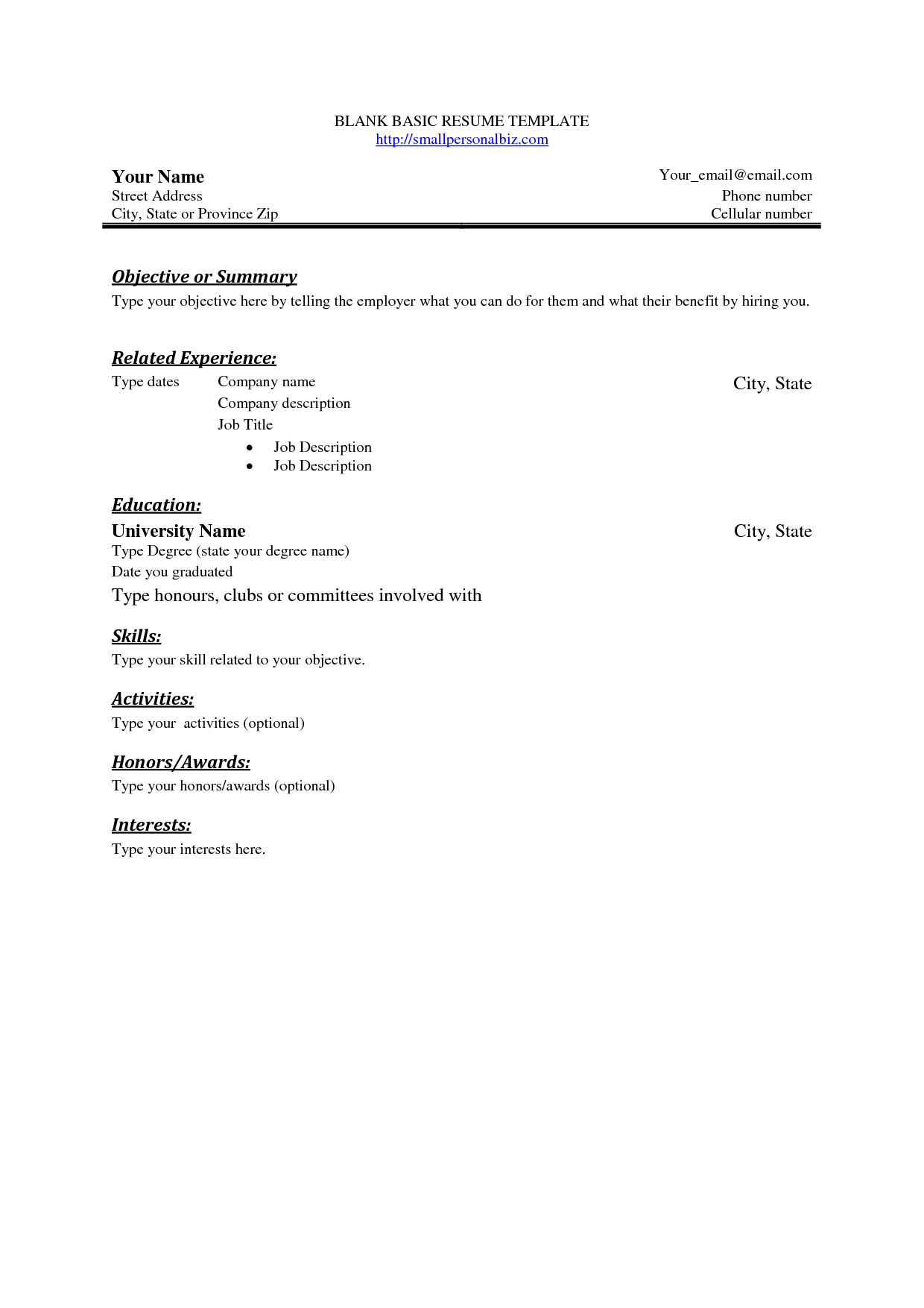 Free Basic Blank Resume Template | Free Basic Sample Resume | Beauty - Free Printable Professional Resume Templates