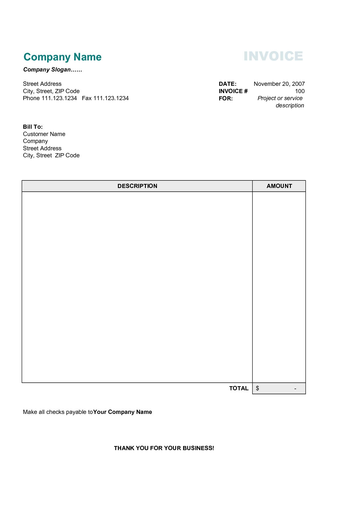 Free Business Invoice Template Best Business Template Free Invoice - Invoice Templates Printable Free Word Doc
