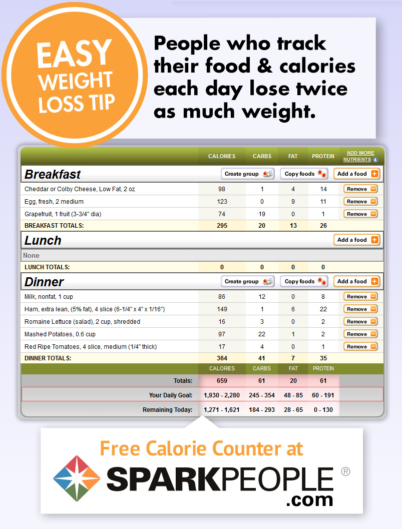 Free Calorie Counter | Sparkpeople - Free Printable Calorie Chart