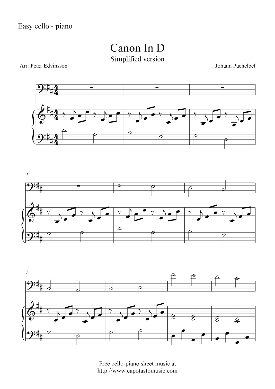 Free Cello And Piano Sheet Music, Canon In D - Canon In D Piano Sheet Music Free Printable