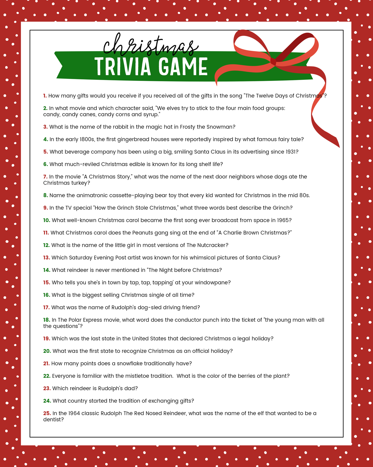 Free Christmas Trivia Game | Lil&amp;#039; Luna - Free Printable Christmas Games For Adults