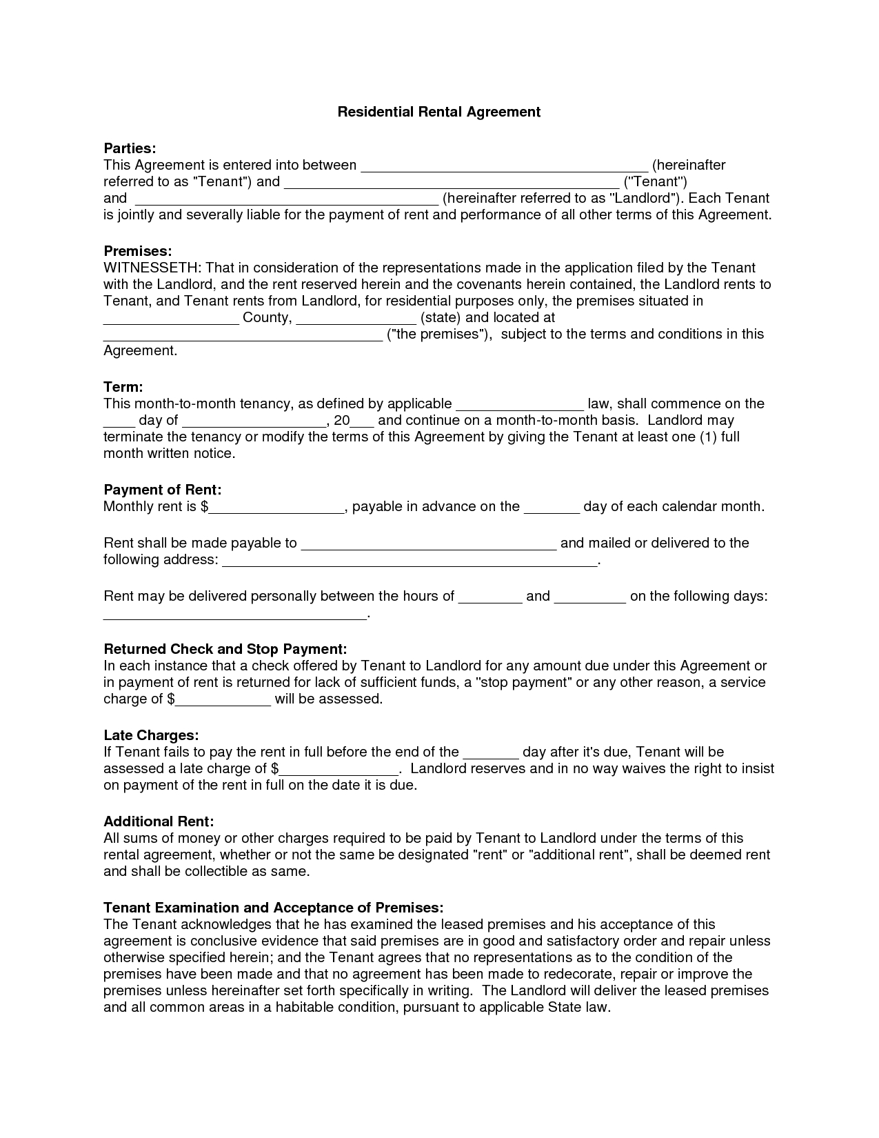 Free Copy Rental Lease Agreement | Residential Rental Agreement - Free Printable Lease Agreement Ny