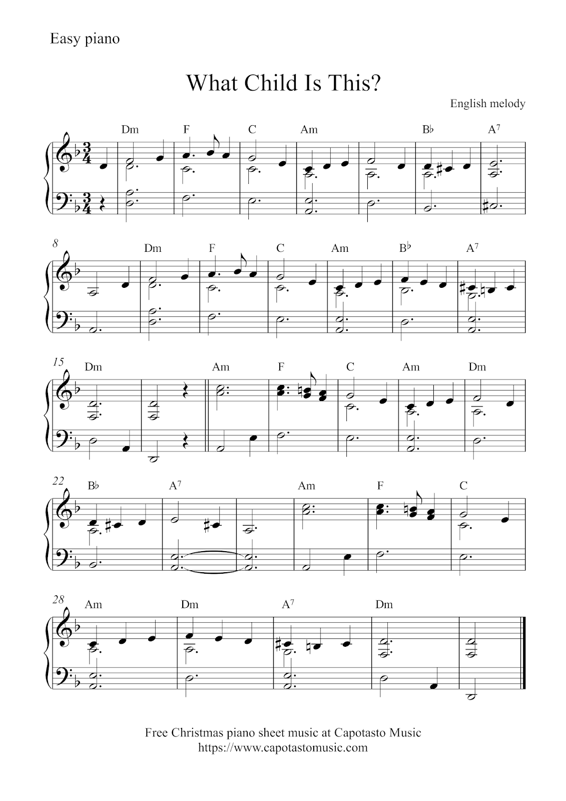 Free Easy Christmas Piano Sheet Music | What Child Is This? - Free Christmas Piano Sheet Music For Beginners Printable