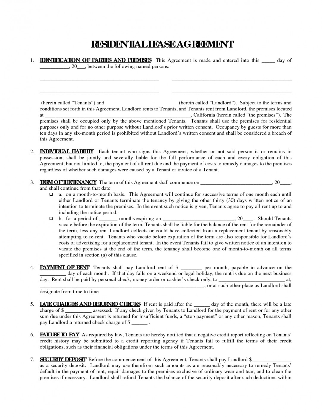 free printable florida residential lease agreement