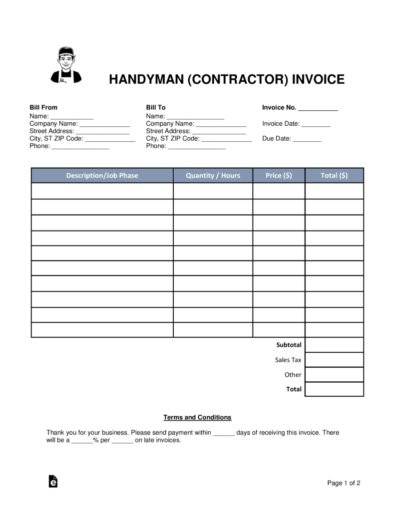 Free Printable Handyman Contracts Free Printable