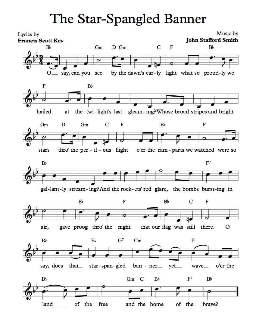 Free Lead Sheet – The Star-Spangled Banner In 2019 | Free Sheet - Free Printable Piano Sheet Music For The Star Spangled Banner
