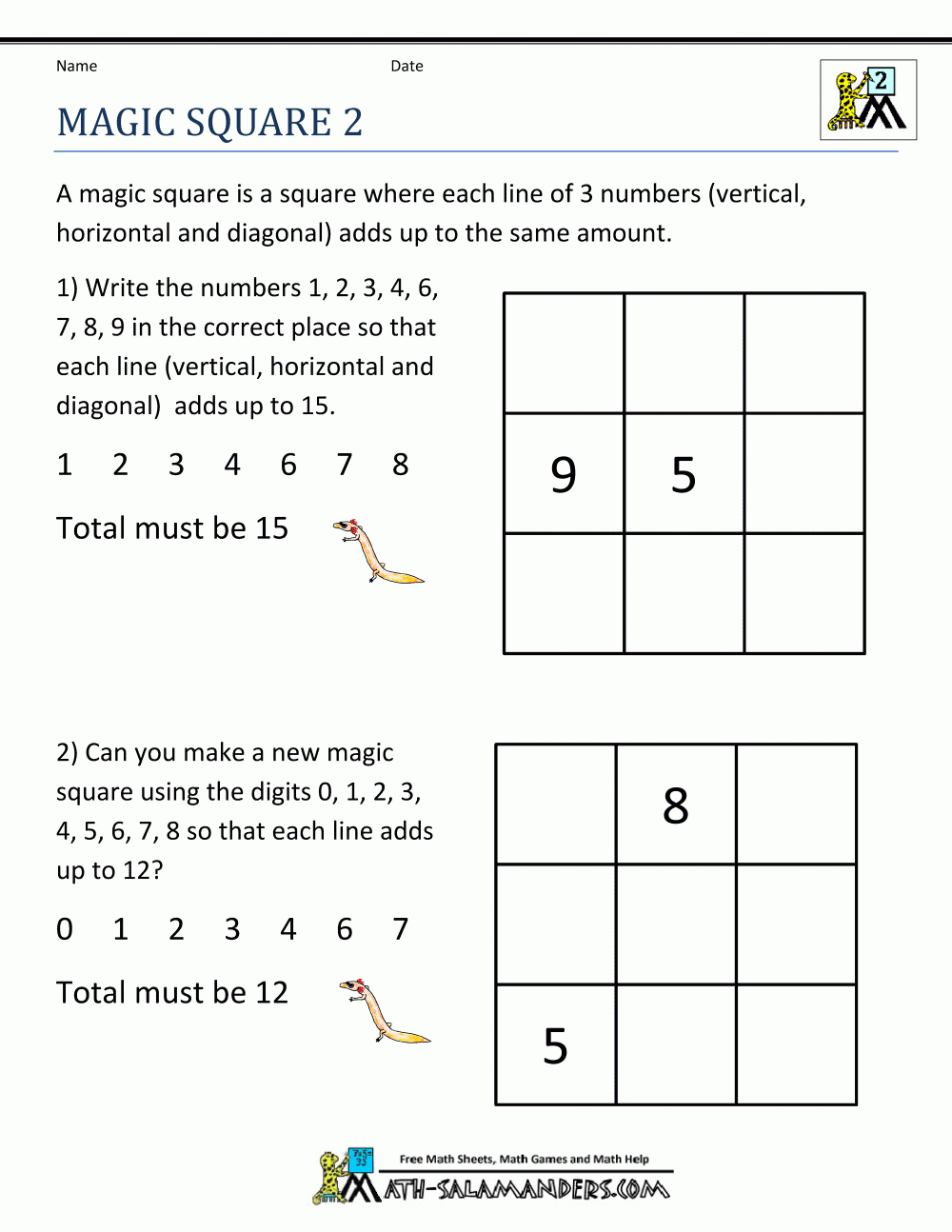 Free Math Puzzles Magic Square 2 | First Grade-Math | Pinterest - Free Printable Futoshiki Puzzles