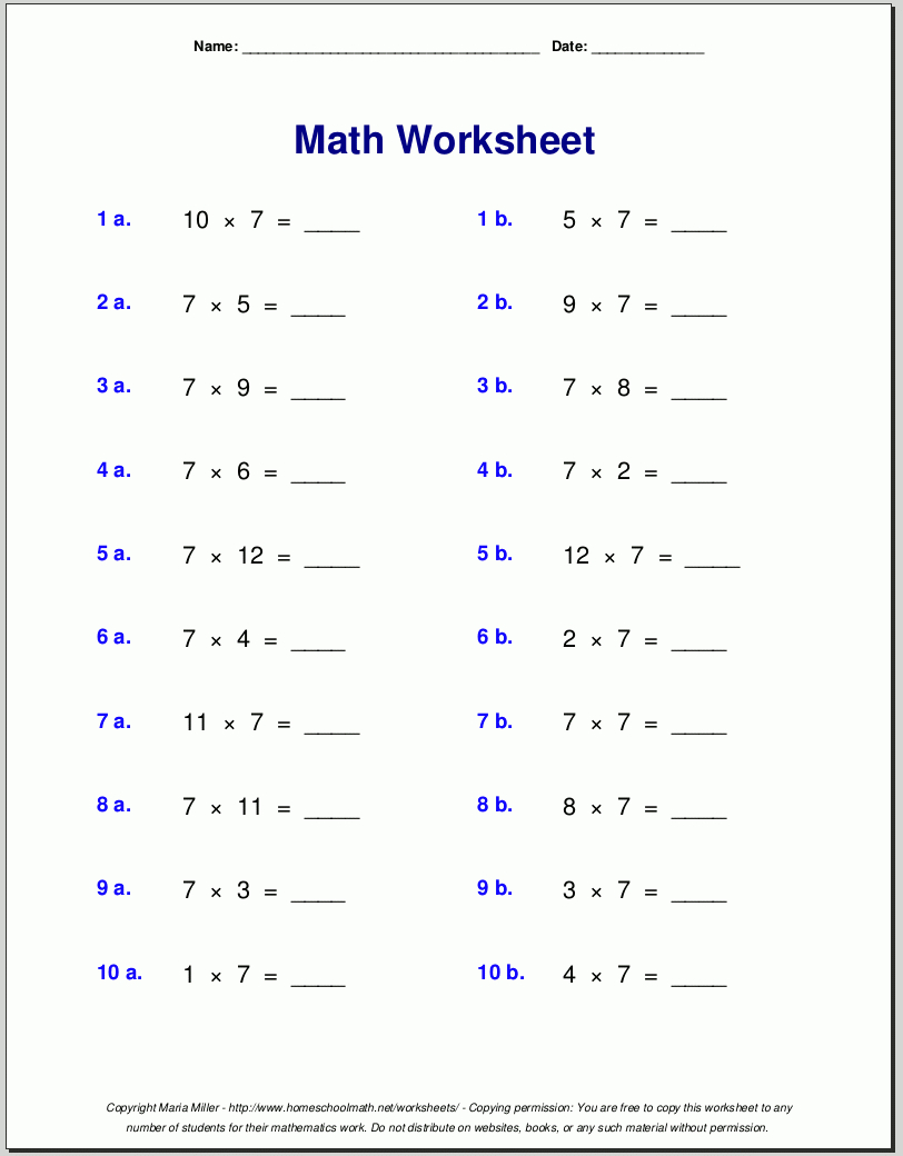 Free Math Worksheets - Free Printable Math Worksheets Multiplication Facts