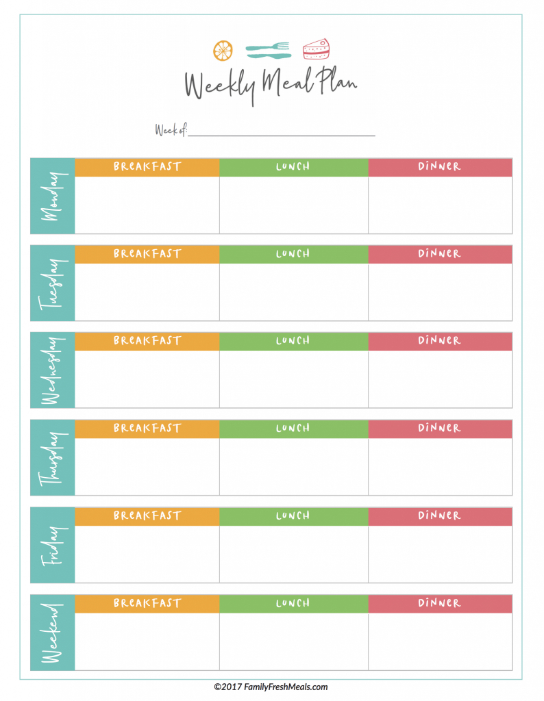 Free Meal Plan Printables - Family Fresh Meals - Free Printable Weekly Dinner Menu Planner