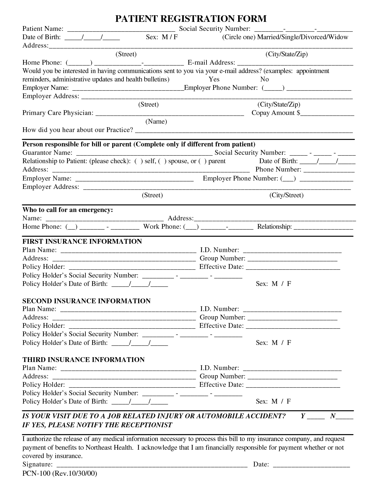 Free Patient Registration Form Template | Blank Medical Patient - Free Printable Medical Chart Forms