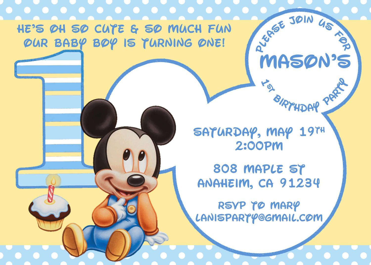 Free-Printable-1St-Birthday-Princess-Invitations | Birthday - Free Printable Baby Mickey Mouse Birthday Invitations