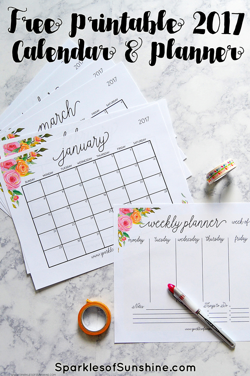 Free Printable 2017 Monthly Calendar And Weekly Planner - Free Printable Weekly Planner 2017