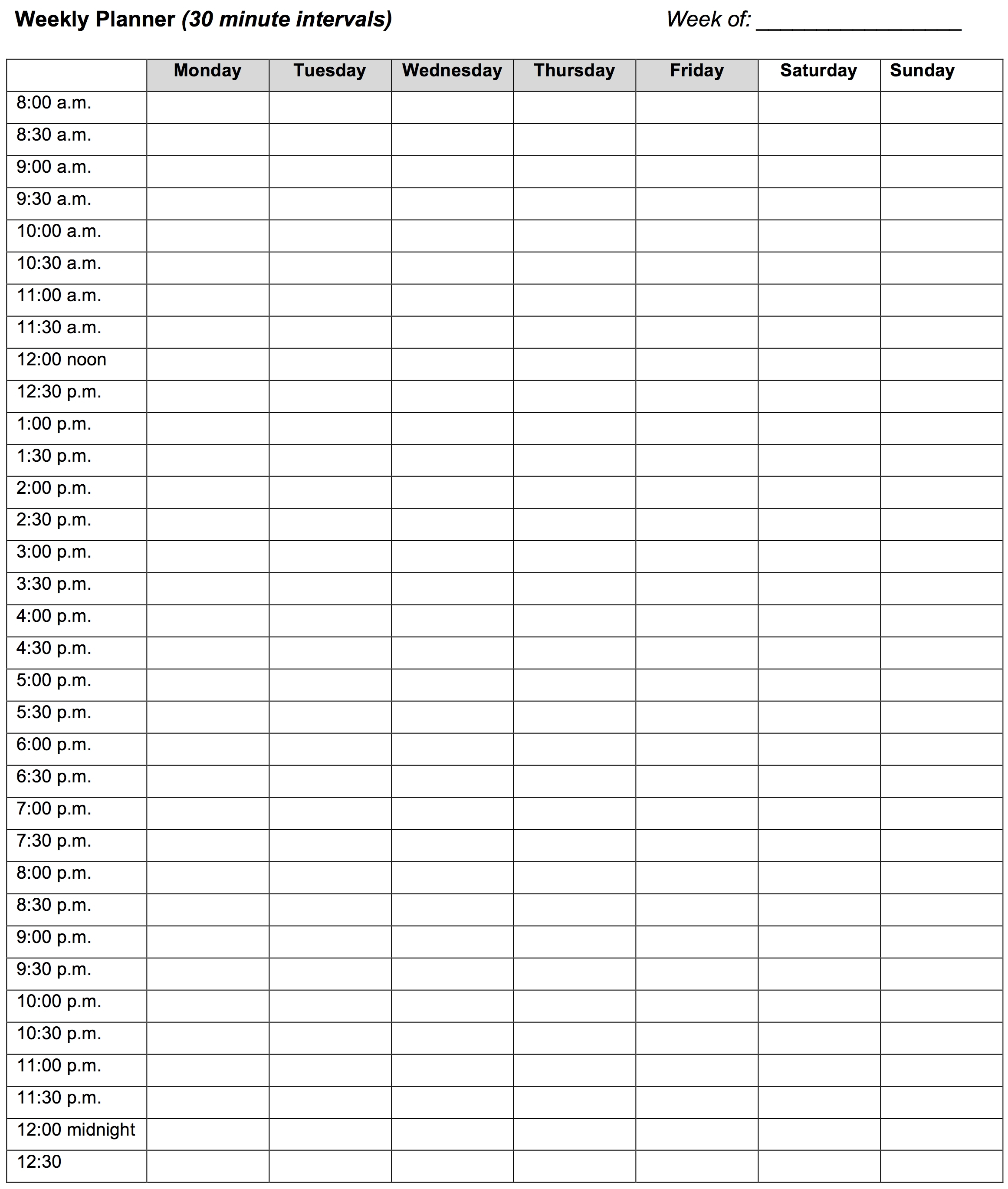 Free Printable 7 Day 15 Minute Appointment Calendar Sheets - Free Printable Daily Planner 15 Minute Intervals