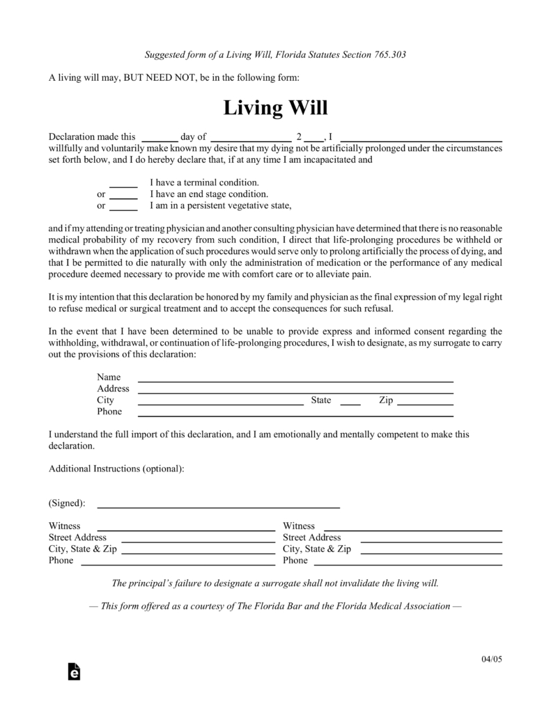 Free Printable Advance Directive Florida - 6.10.hus-Noorderpad.de • - Free Printable Advance Directive Form