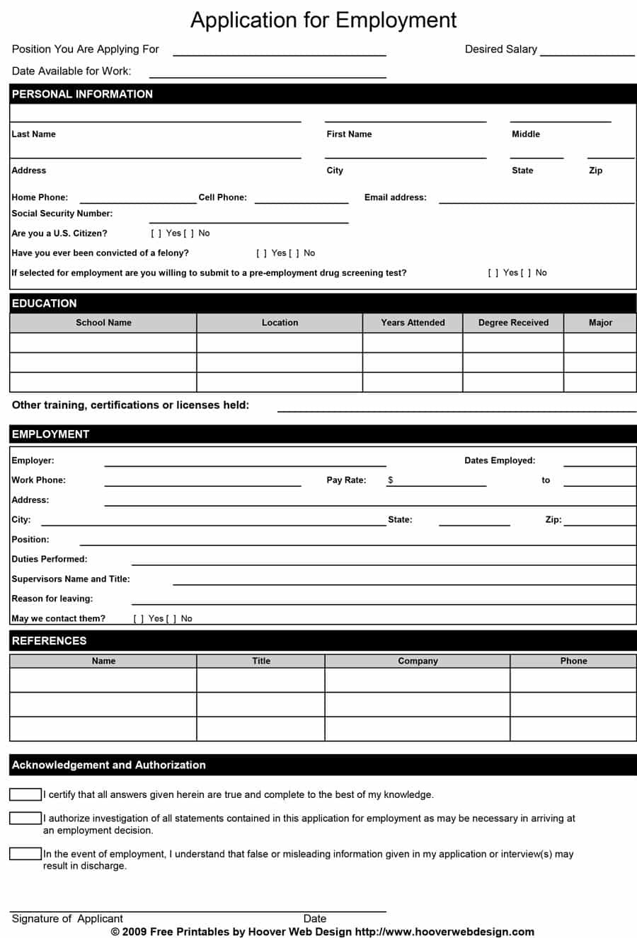 Free Printable Application For Employment Template | Writing Is Easy - Free Online Printable Applications