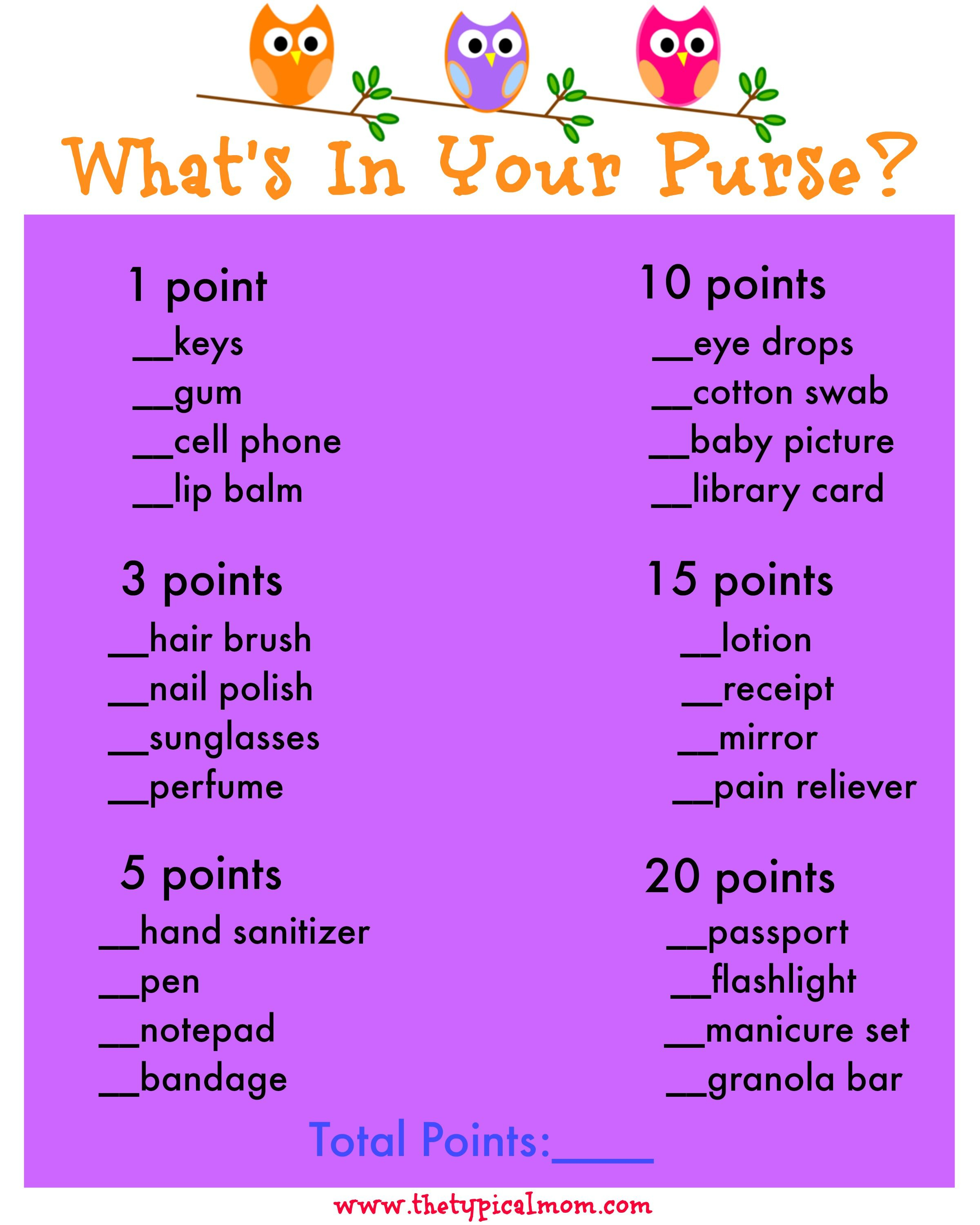 Free Printable Baby Shower Game Called What&amp;#039;s In Your Purse? So Fun - Free Printable Baby Shower Games What&amp;amp;#039;s In Your Purse
