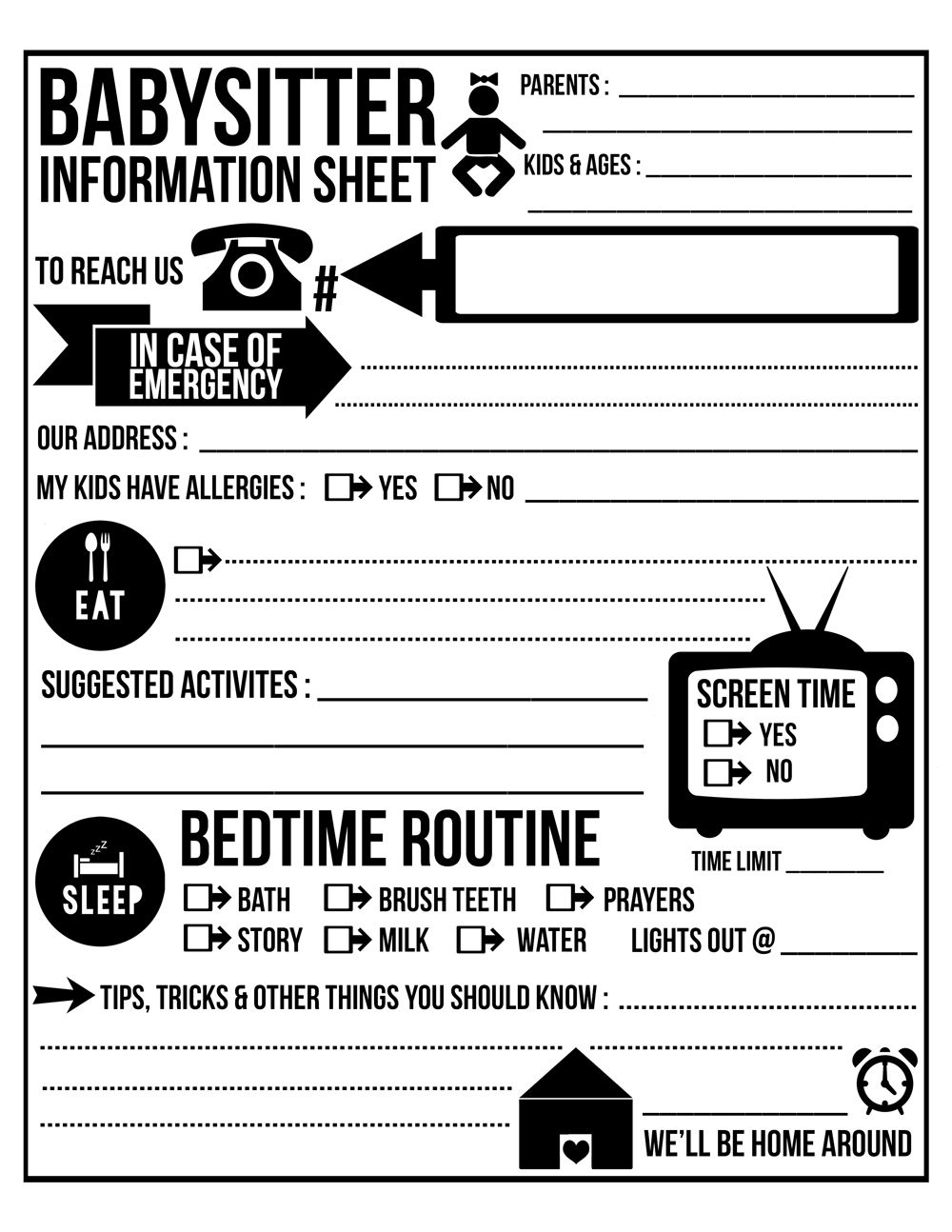 Free Printable Babysitter Info Sheet. Frame Or Laminate And Use A - Free Printable Parent Information Sheet