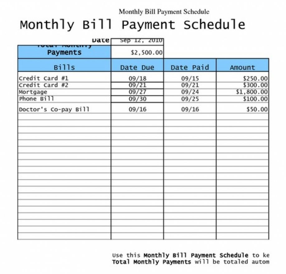 Free Printable Bill Payment Schedule Blank Paying Chart 2018 - Free Printable Bill Payment Schedule