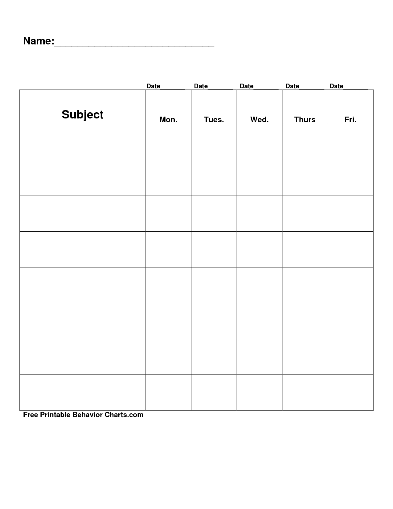 Free Printable Blank Charts | Free Printable Behavior Charts Com - Free Printable Incentive Charts For Teachers