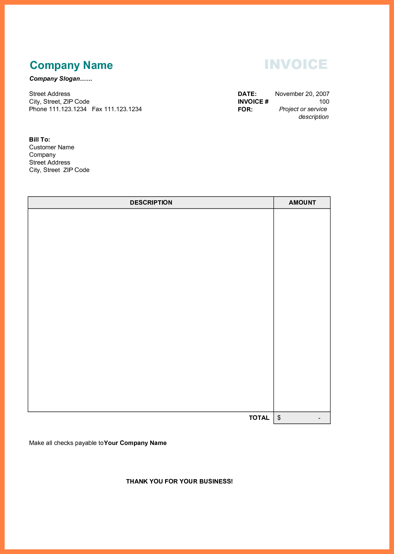 Free Printable Business Invoice Template - Invoice Format In Excel - Free Printable Invoices