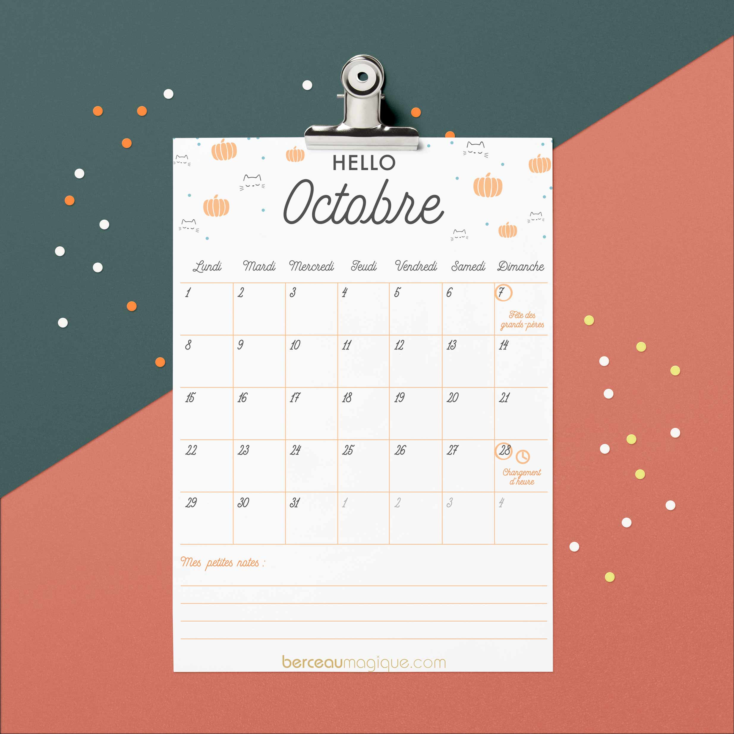 Free Printable : Calendrier D&amp;#039;octobre 2018 | Berceau Magique - Free Printable Images