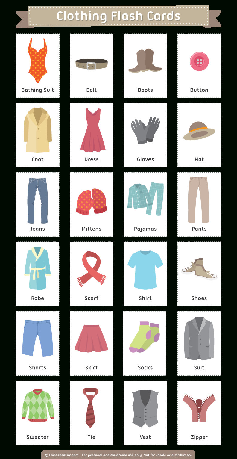 Free Printable Clothing Flash Cards | Flash Card | Pinterest - Free Printable Vocabulary Flashcards