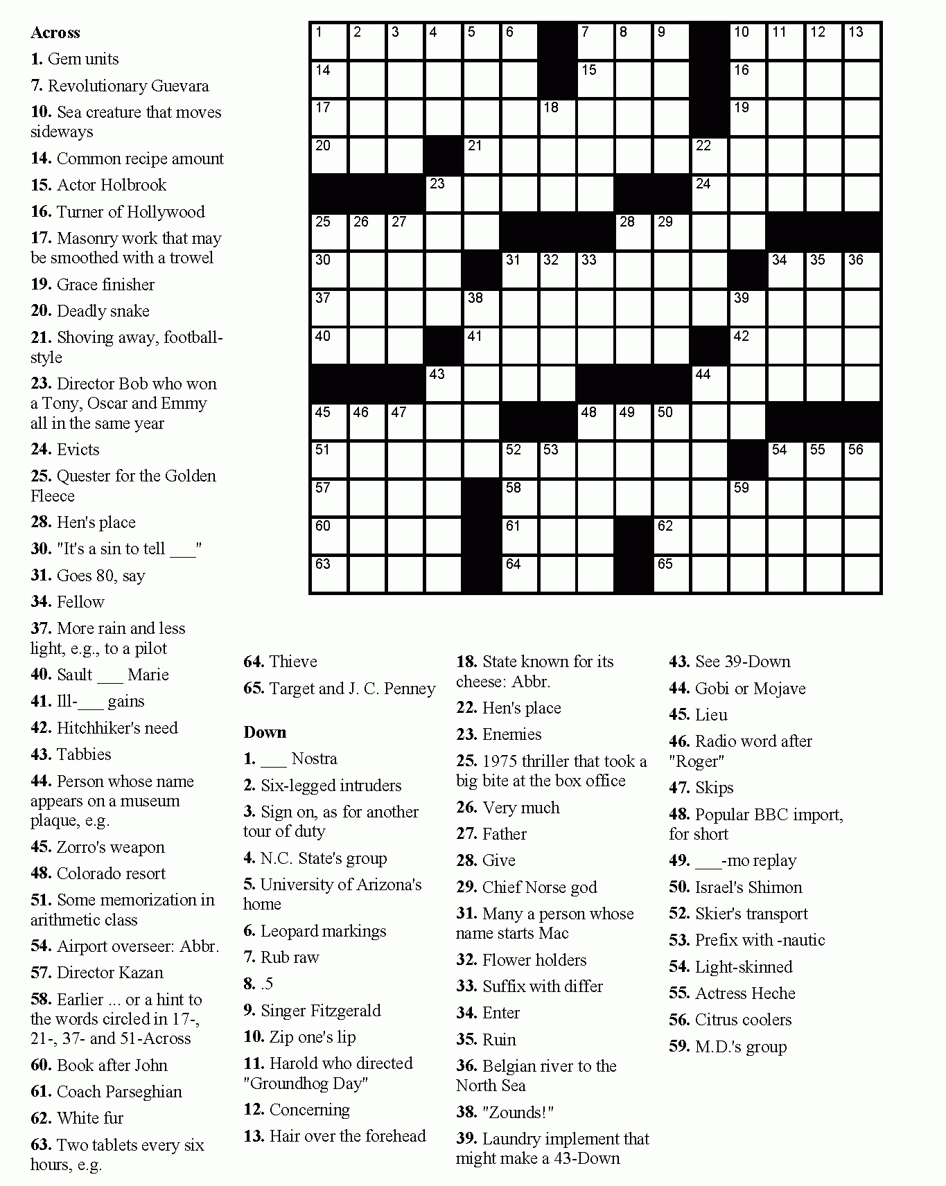 Free Printable Crosswords Medium