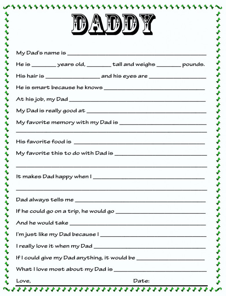 Free Printable Dad Questionnaire Free Printable