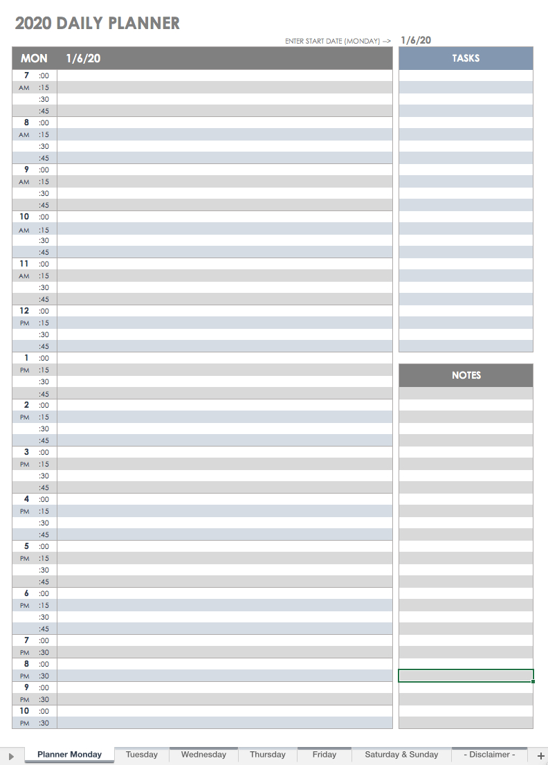 Free Printable Daily Calendar Templates | Smartsheet - Free Printable Daily Planner 15 Minute Intervals