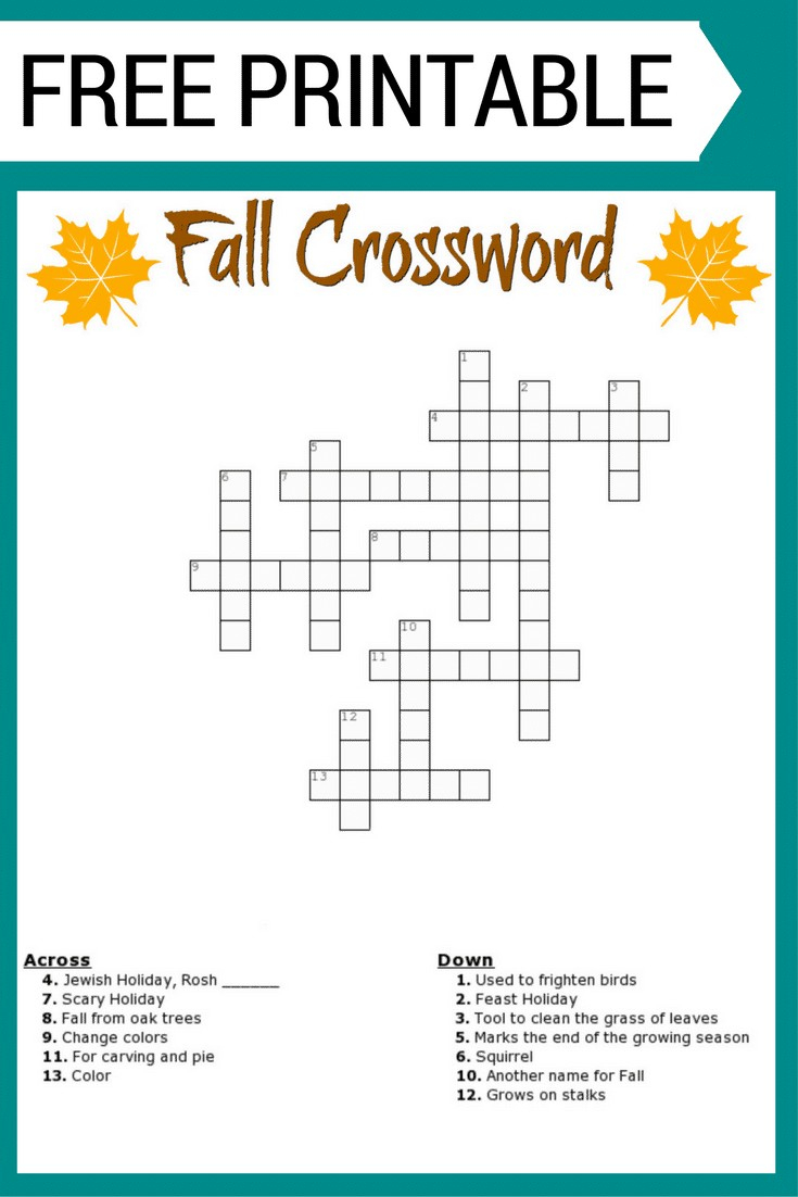 Free Printable Fall Crossword Puzzle In Puzzle Sheets To Print - Free Printable Fill In Puzzles