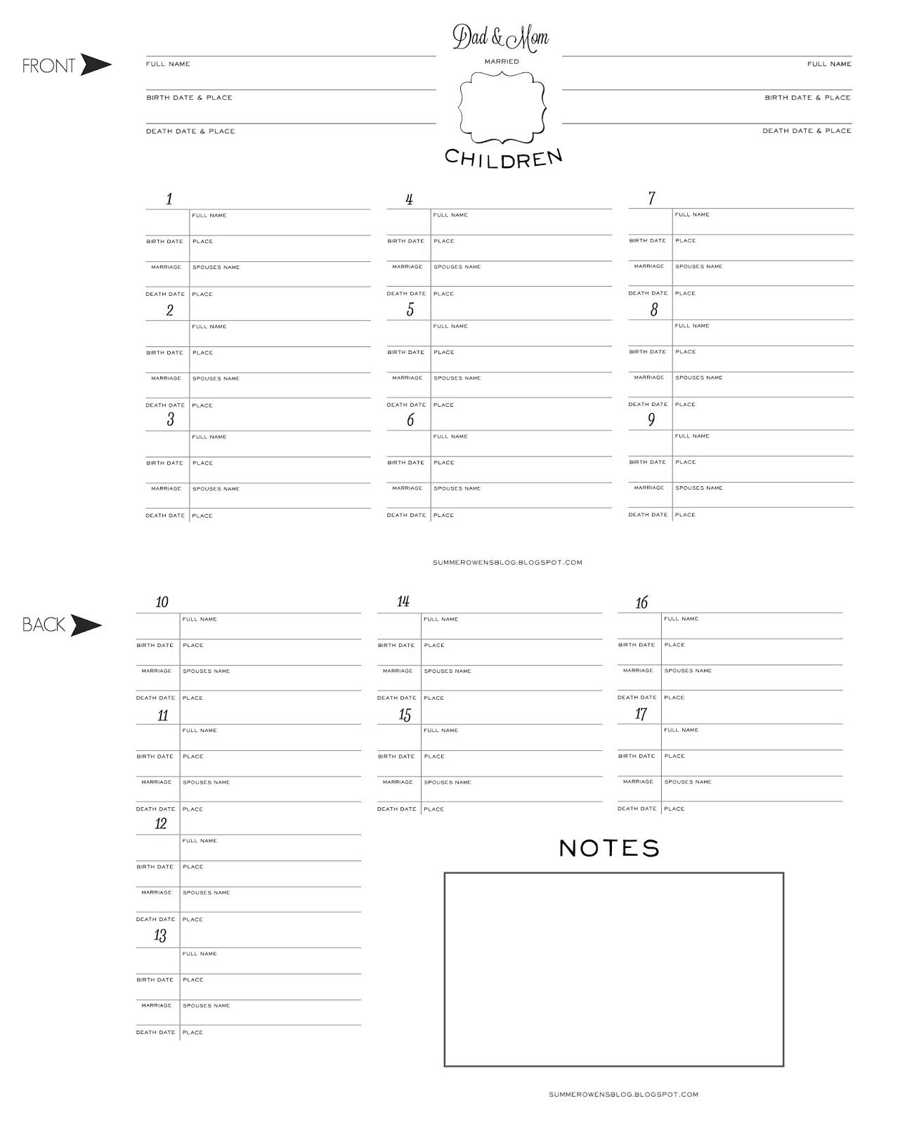 Free Printable - Family Group Sheet, Family Group Record, Extra - Free Printable Genealogy Worksheets