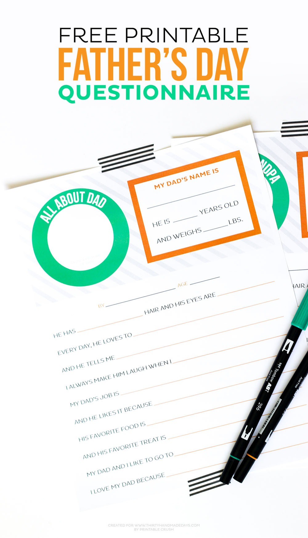 Free Printable Father&amp;#039;s Day Questionnaire - Thirty Handmade Days - Free Printable Dad Questionnaire