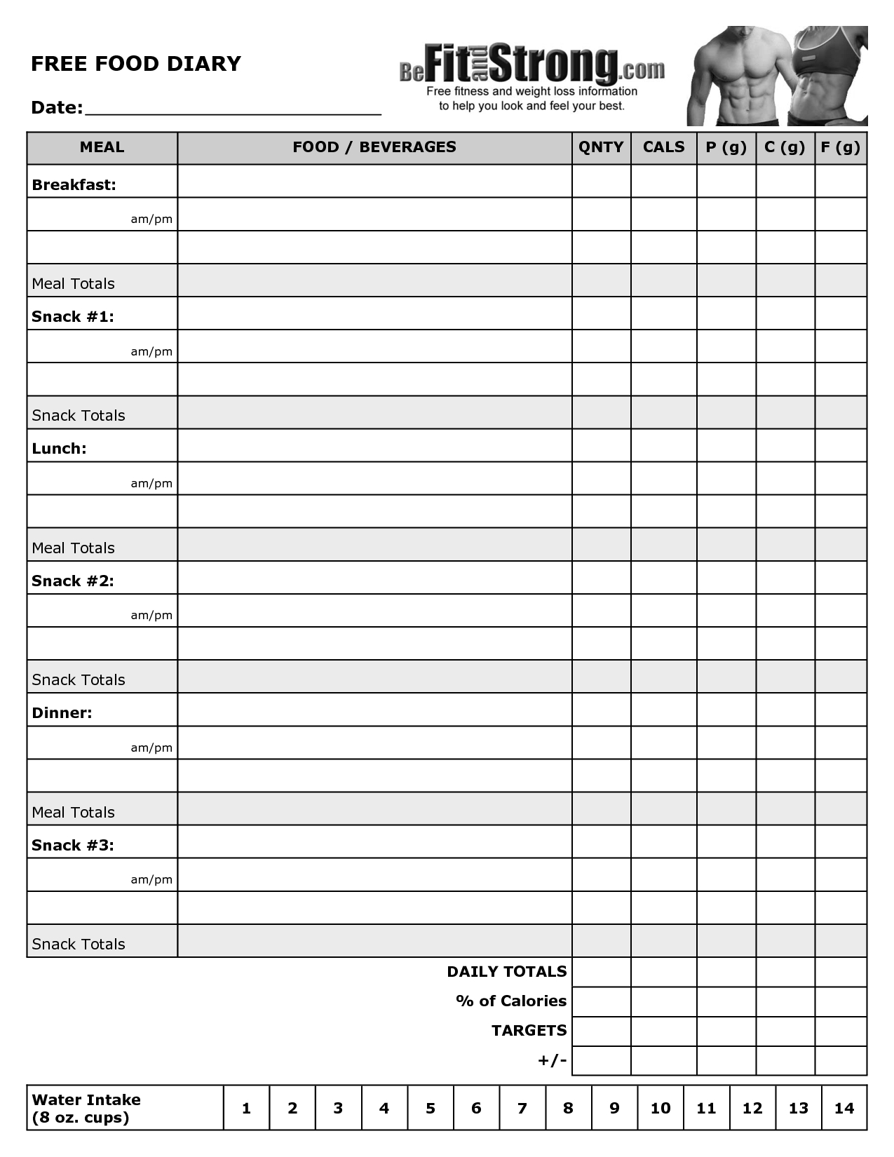 Free Printable Food Diary Template | Health, Fitness &amp;amp; Weight Loss - Free Printable Calorie Chart