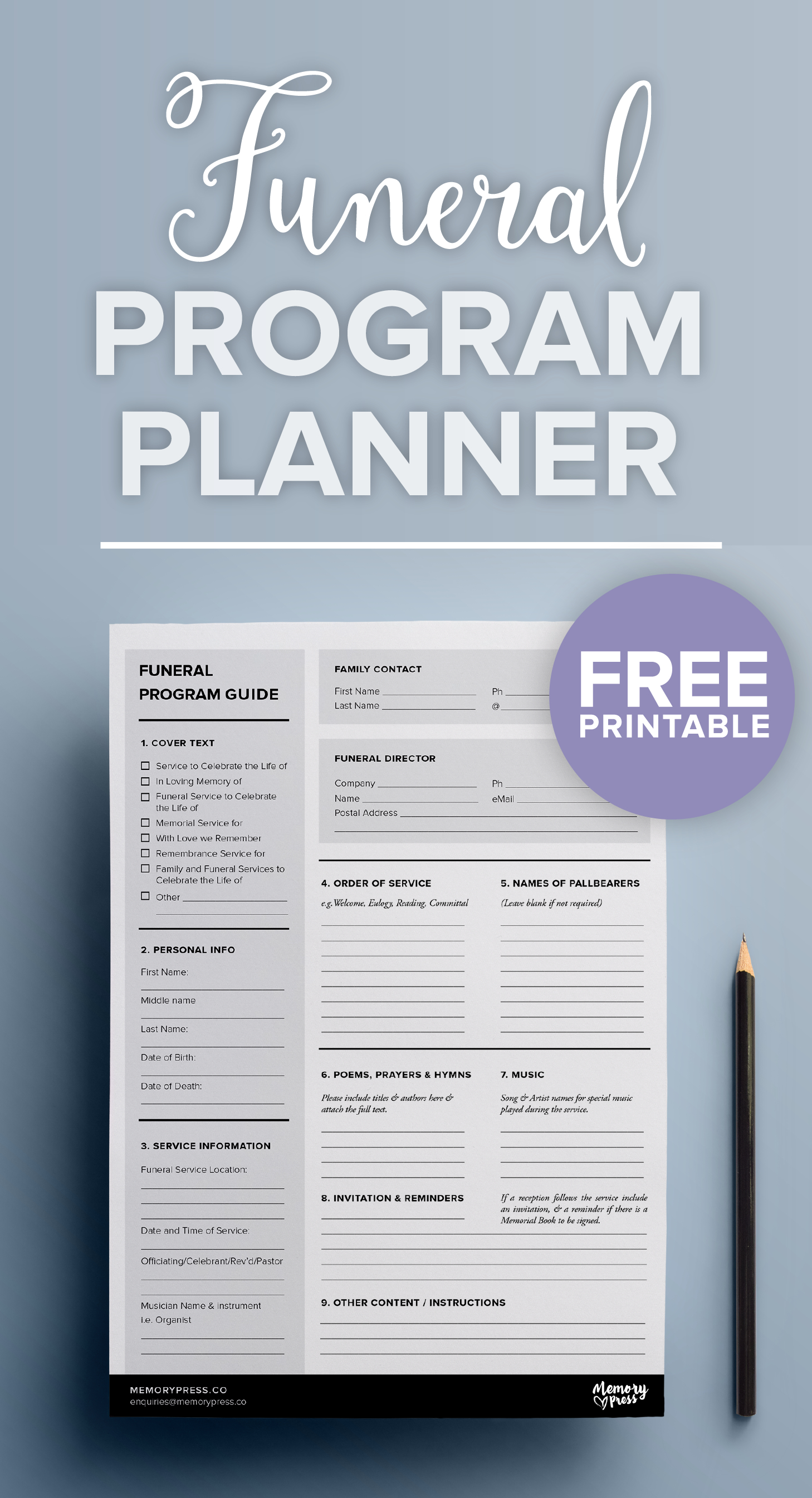 Free Printable Funeral Program Planner | Funeral Program Templates - Free Printable Funeral Program Template