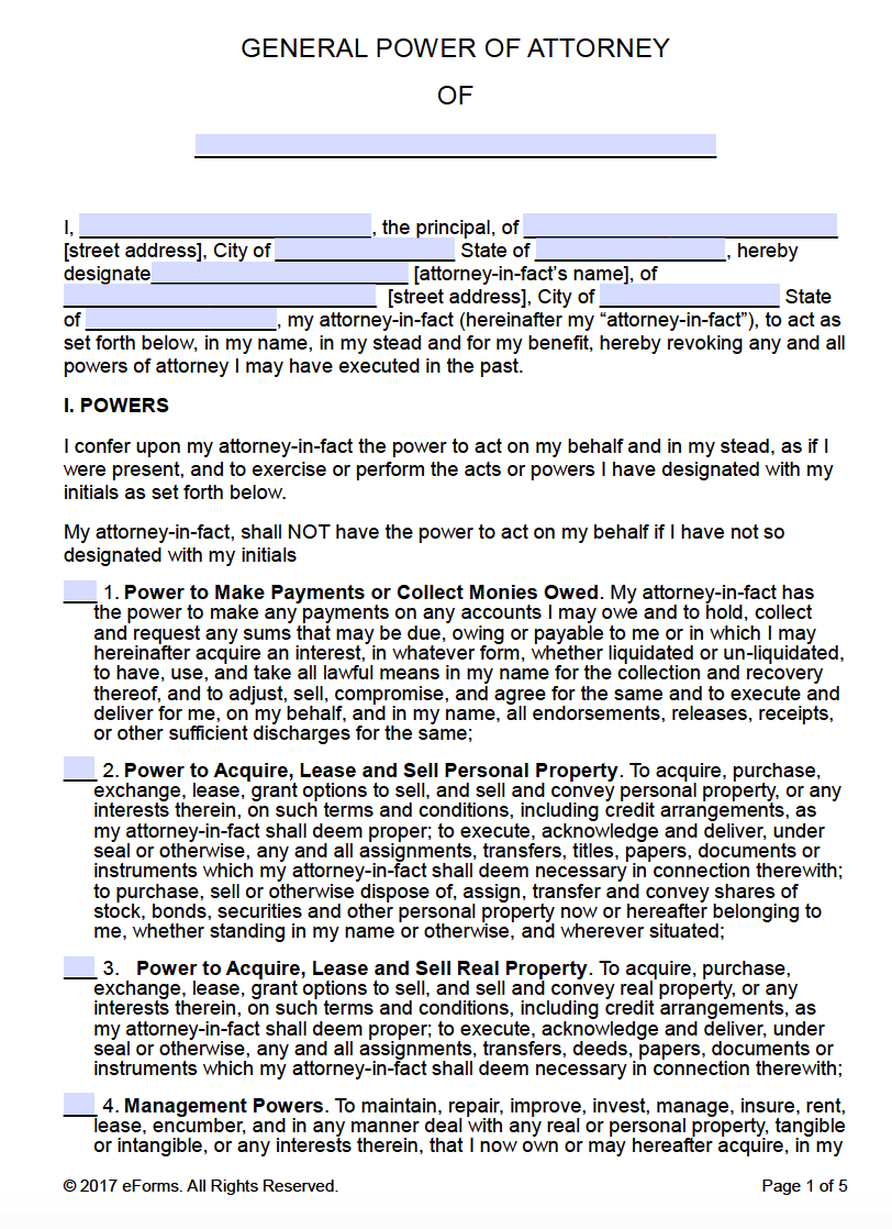 Free Printable General Power Of Attorney Forms - Free Printable Power Of Attorney Forms Online